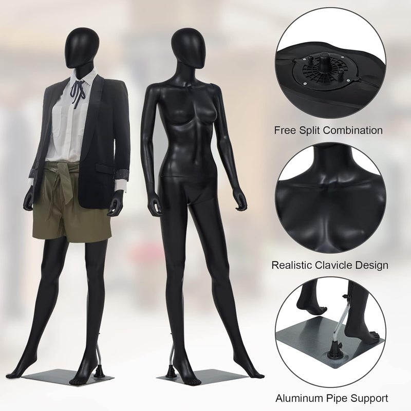 JSUN7 Mannequin Female Realistic Stand Full Body Dress Form Display Manikin Torso for Clothing Store Tailor Shop, Black - Image 3